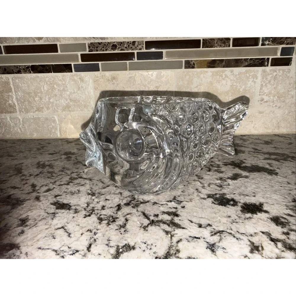 Heavy Lead Crystal Fish-Shaped Bowl 2 Lb 8 oz Vintage Decorative